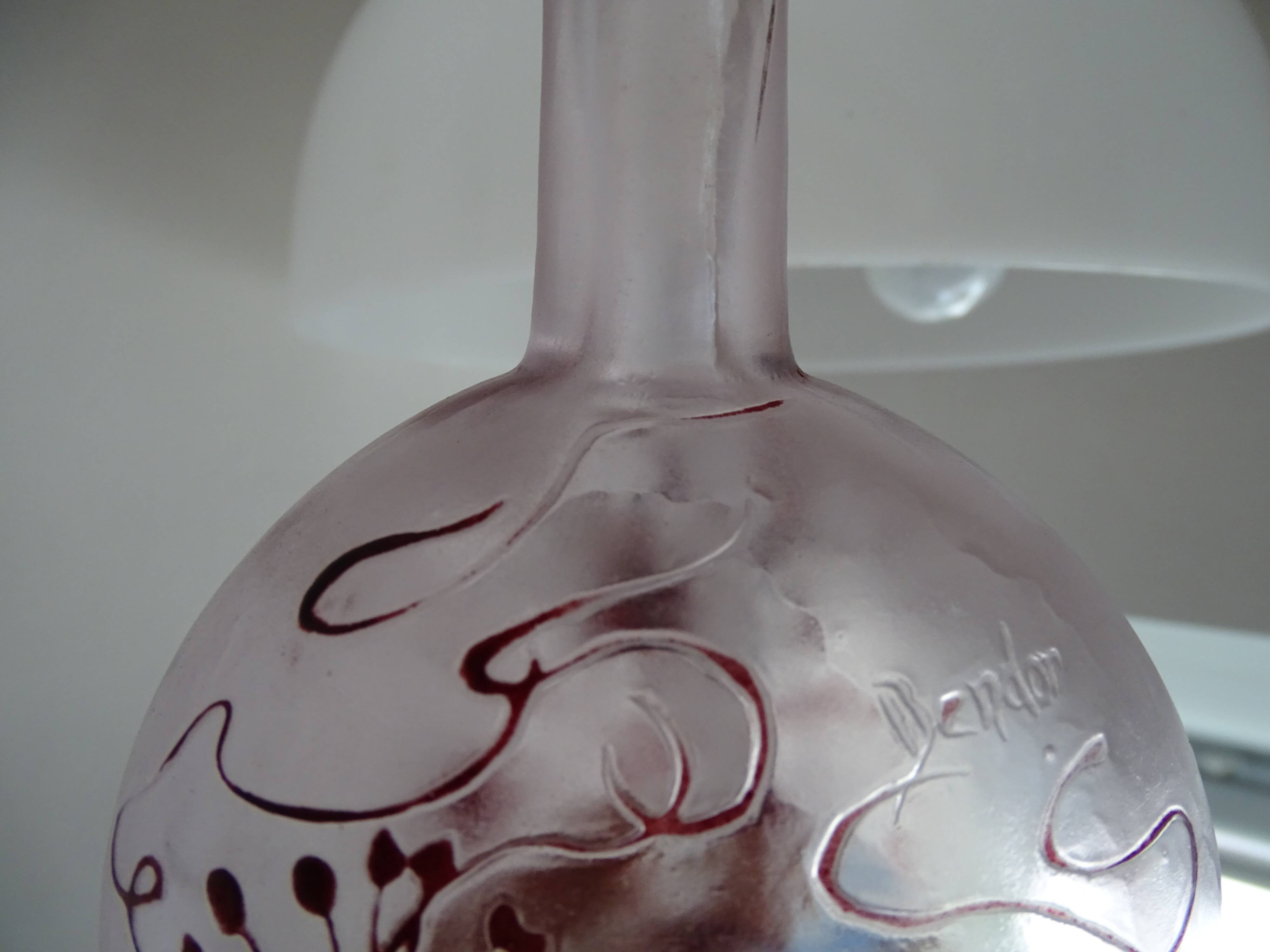 Acid-etched glass paste gourd vase signed bendor