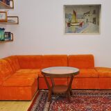 Orange corduroy modular sofa, 70s