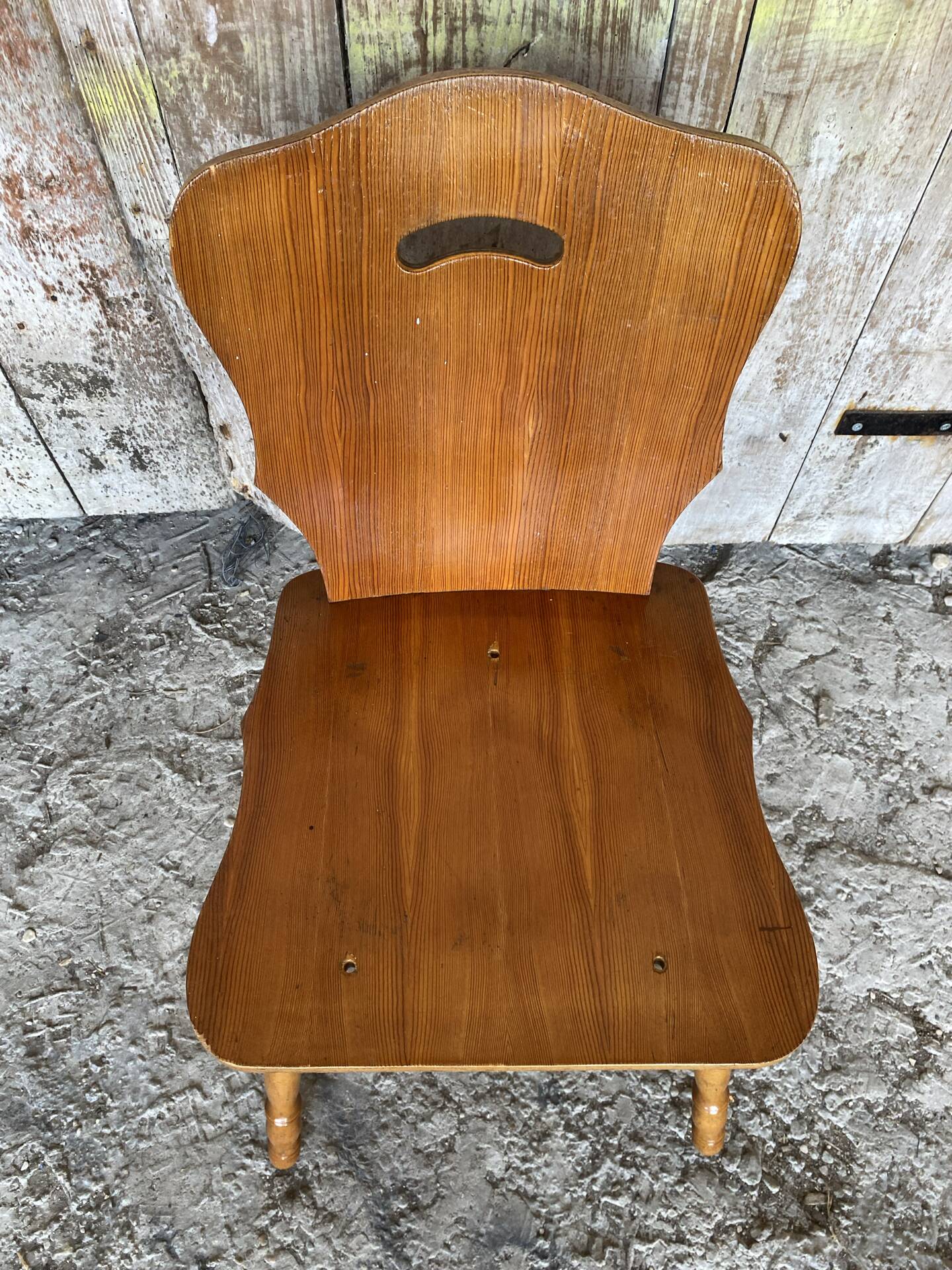 Vintage 1960s Brutalist Blonde Wood Farm Chair #E037