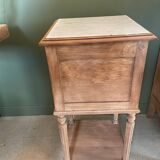 Sandblasted bedside table with white marble
