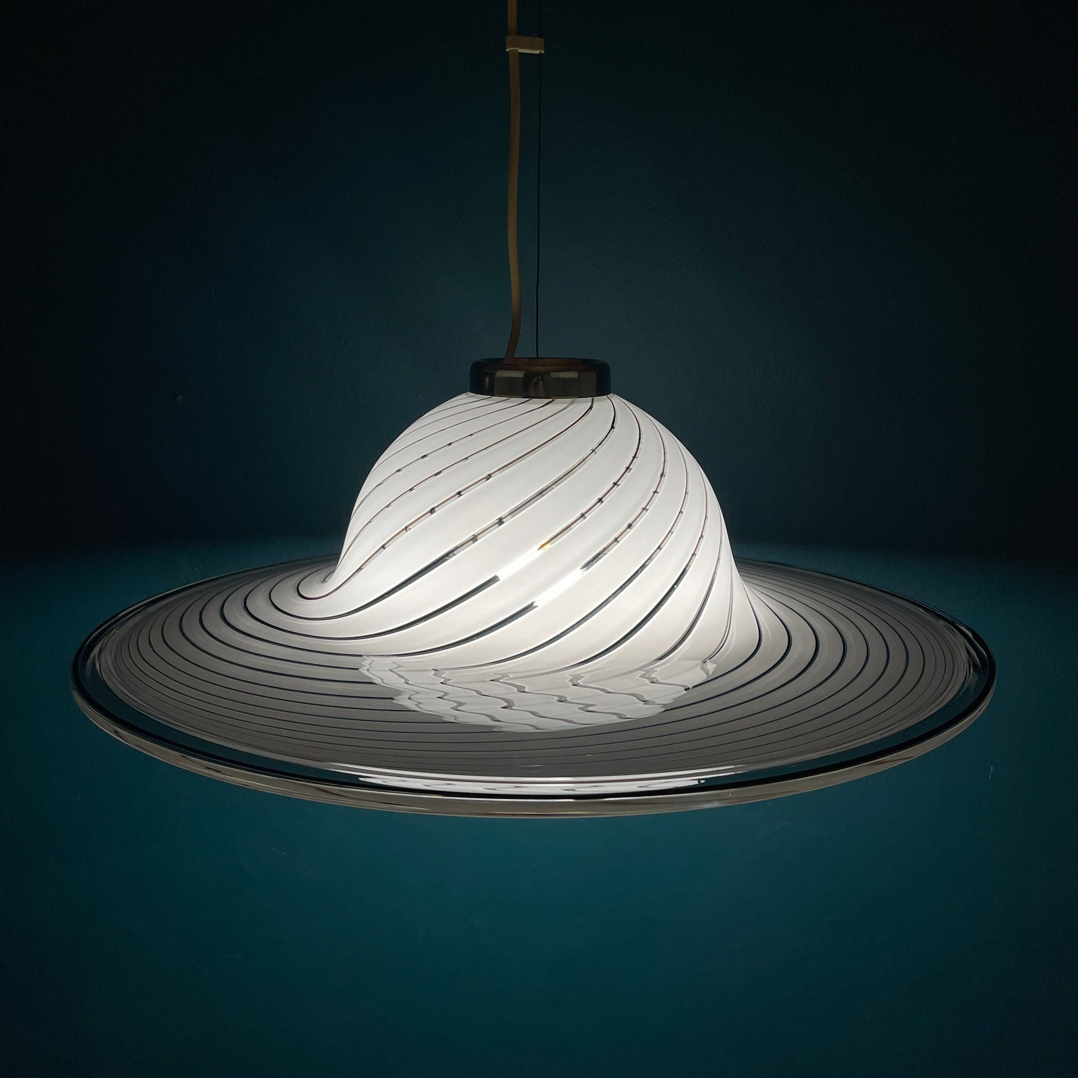 Classic swirl Murano glass pendant lamp Italy 1970s