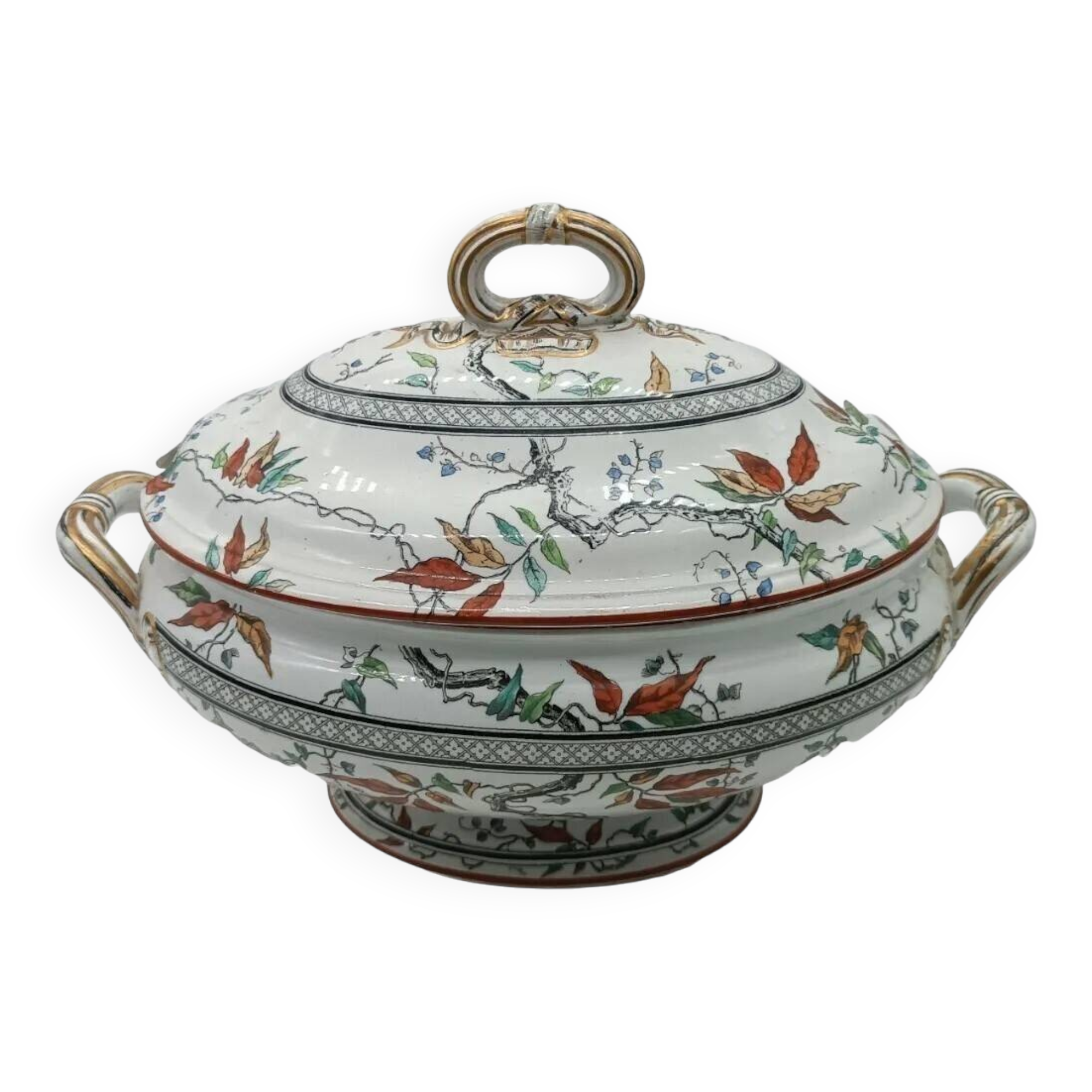 Antique porcelain soup tureen England Minton satsuma 19th century
