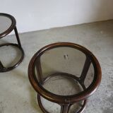 Paire de chevets rotin et verre fumé