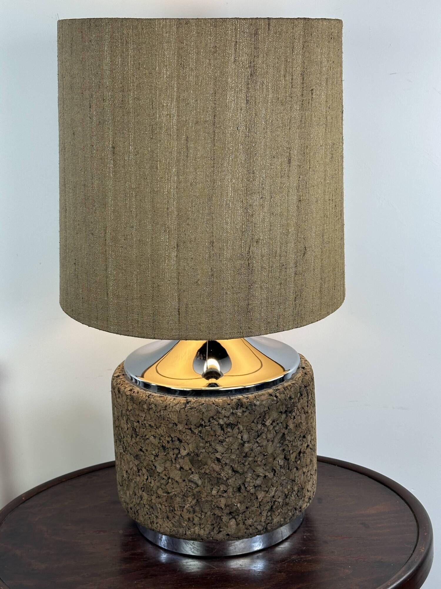 Vintage lamp in cork and chrome 1970