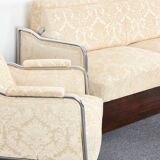 Milieu du siècle. Lit convertible et fauteuils de style Bauhaus par József Peresztegi, Hongrie des années 1950