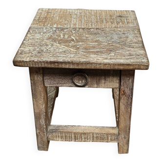 Small teak stool with 1 drawer