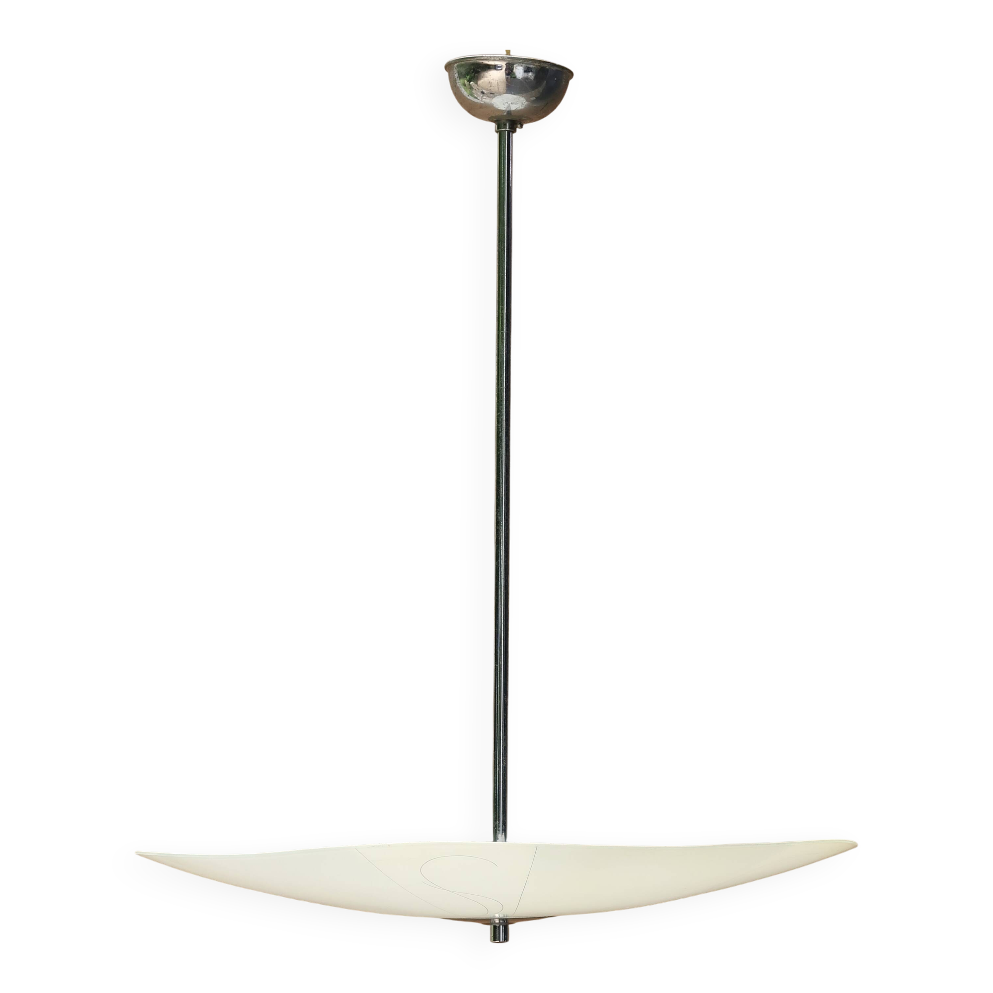 White opaque glass ceiling chandelier, 1950s