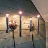 Pair of Space Age wall sconces in chrome metal, 1970.