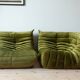 Togo set of corner armchair and  lounge in olive green velvet