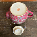 Antique MUN SHOU Teapot Pink Porcelain Flower Decor China Vintage #