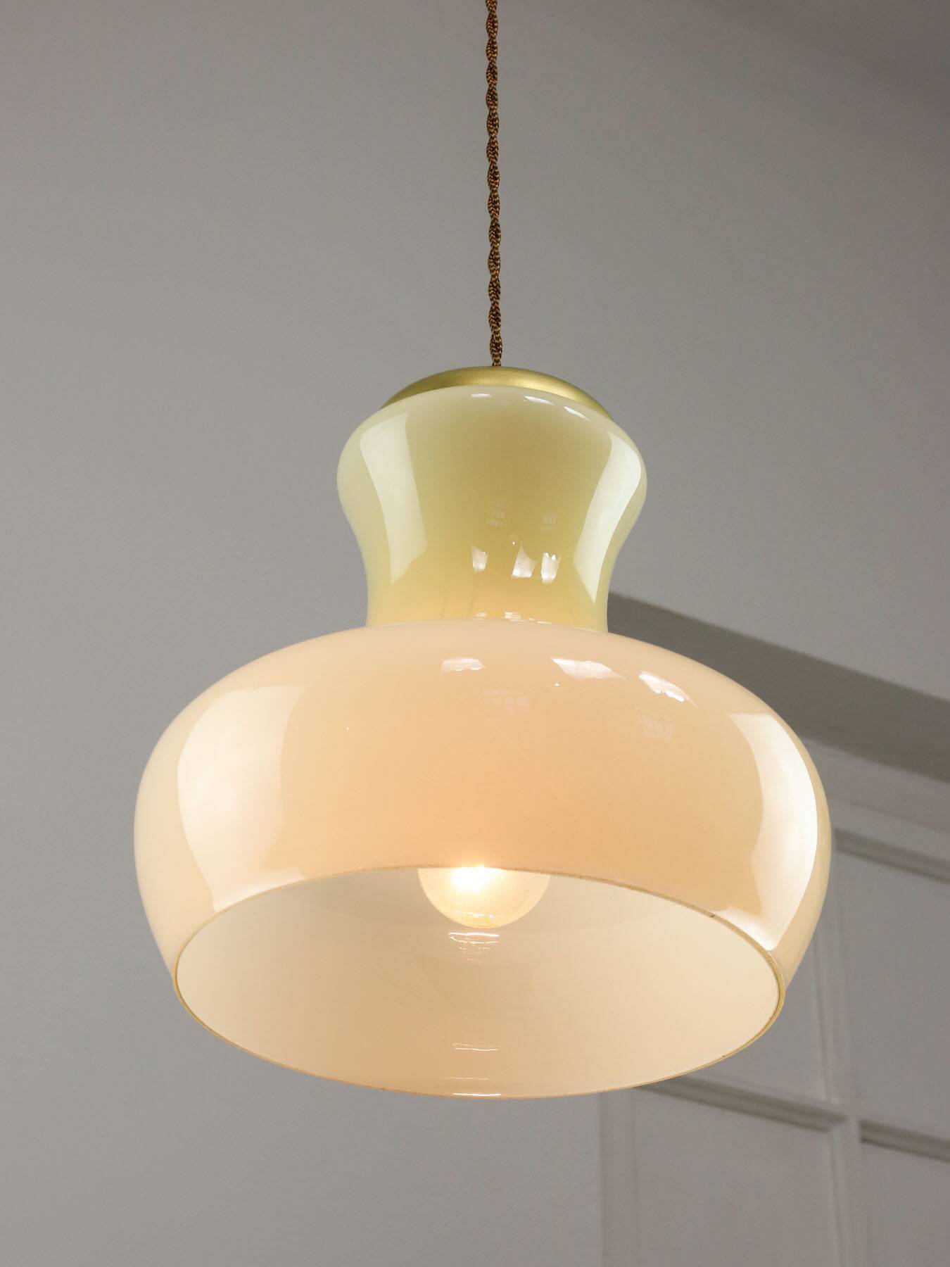Mid-Century Italian Brass and Yellow Glass Pendant Lamp