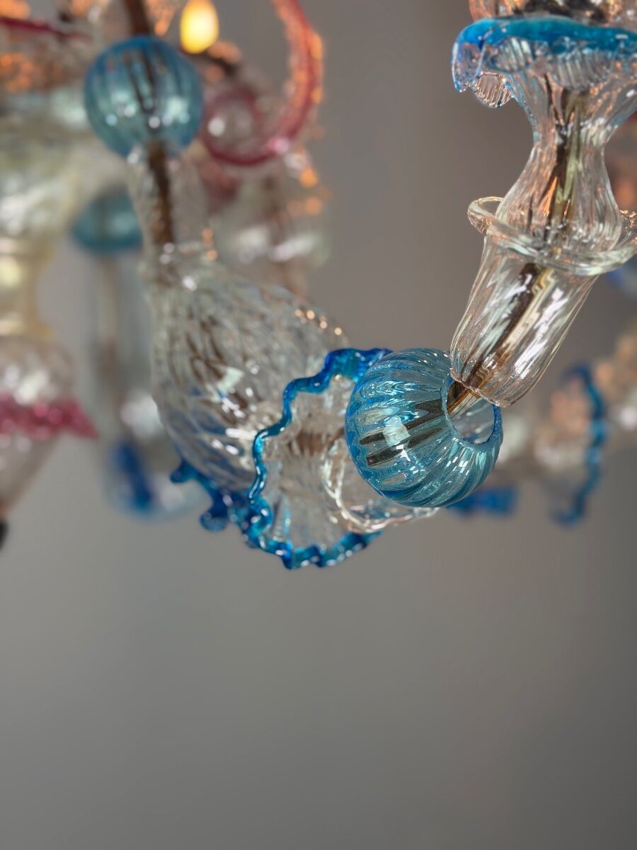 Venetian Rezzonico chandelier in multicoloured Venetian glass circa 1900