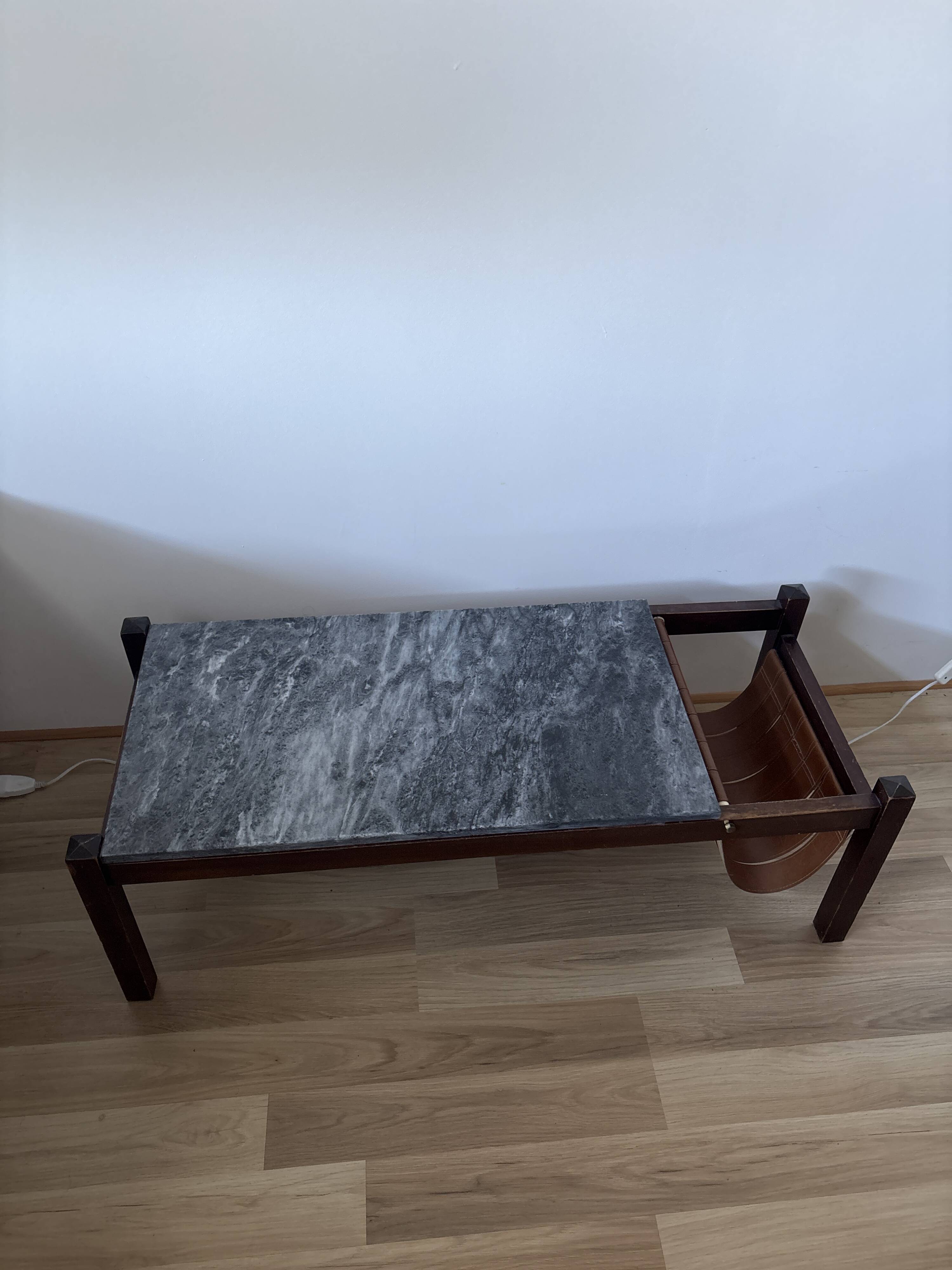 Table basse marbre et bois années 70