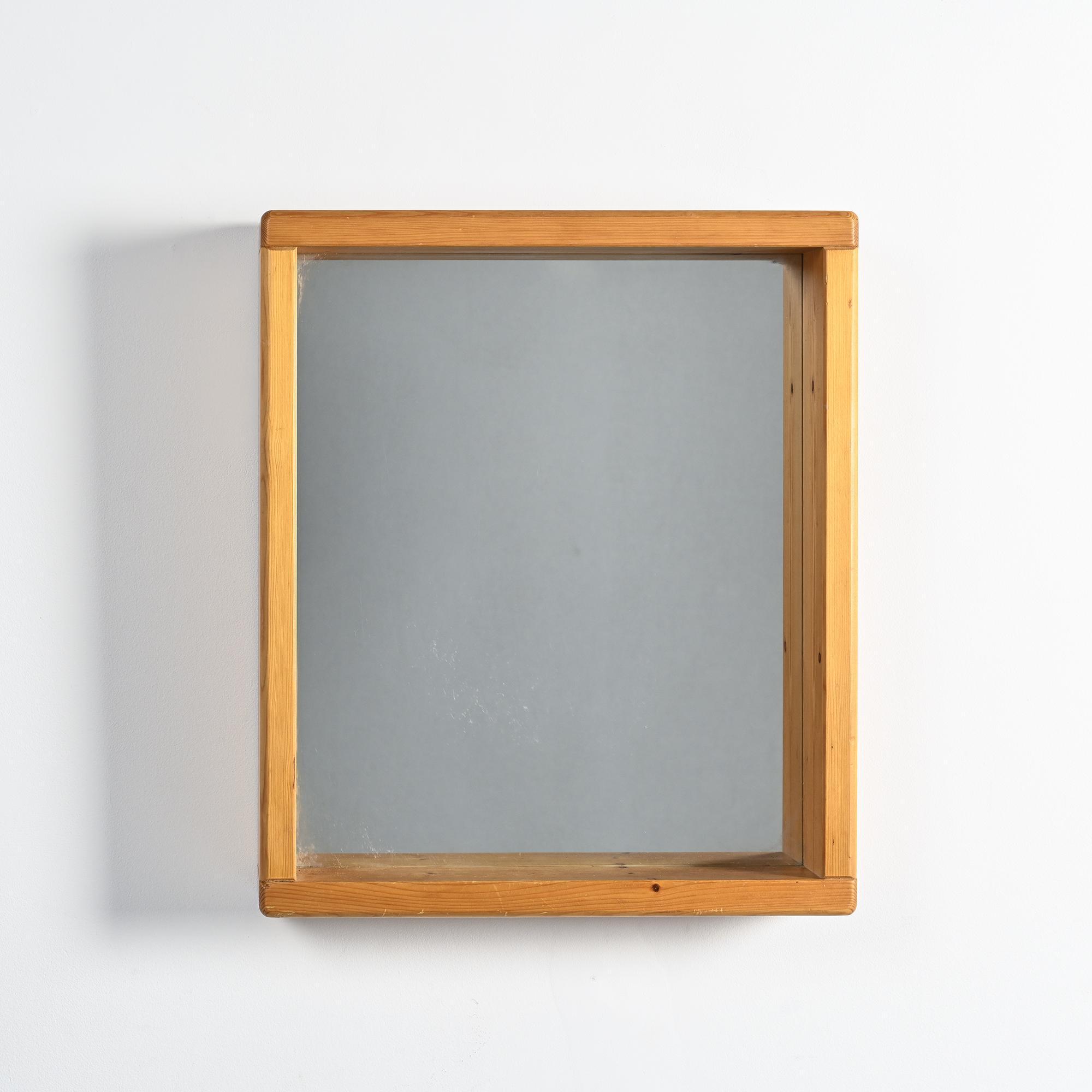 Solid pine mirror, Les Arcs, France, circa 1970