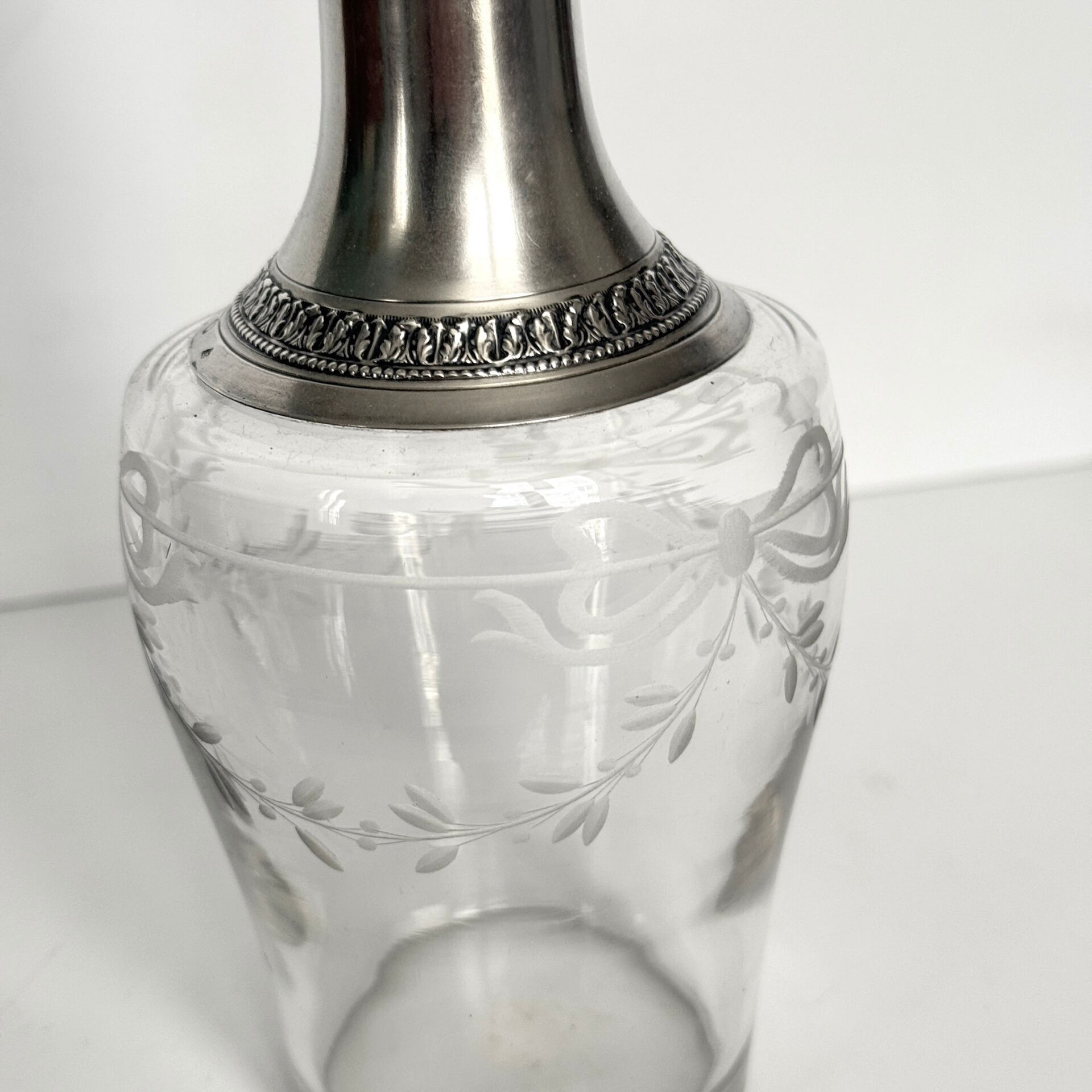 Antique Crystal and Solid Silver Carafe – Ribbon & Garland Decoration