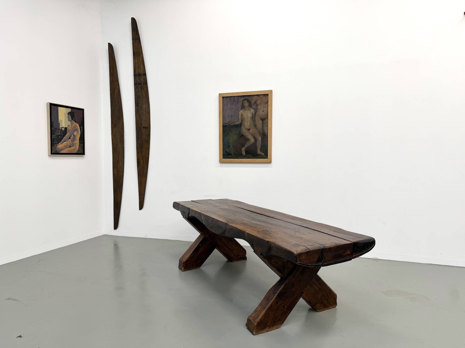 Table Brutaliste en Chêne Massif, Art Populaire (Vers 1900)