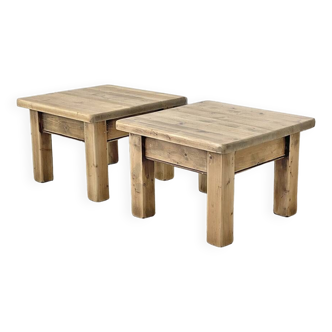 Pair of brutalist solid wood end tables