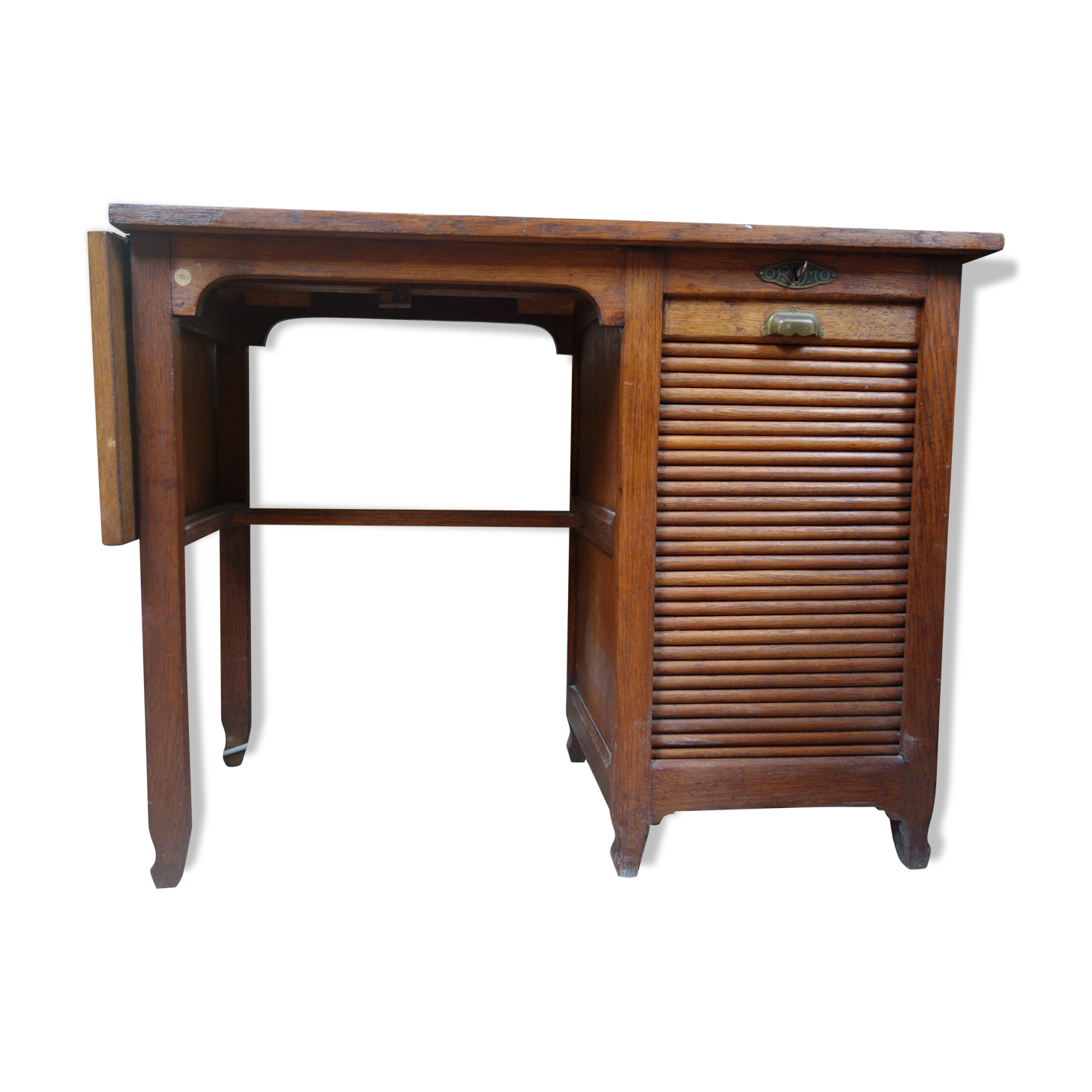 Bureau à rideau en bois avec tablette rabattable