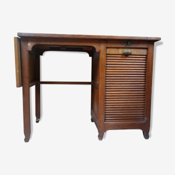 Wooden curtain desk with folding shelf