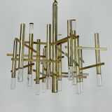 Sciolari 9 lights slight gilded chrome and perspex Chandelier model Ice, Italy 60s