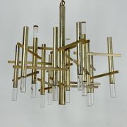 Sciolari 9 lights slight gilded chrome and perspex Chandelier model Ice, Italy 60s