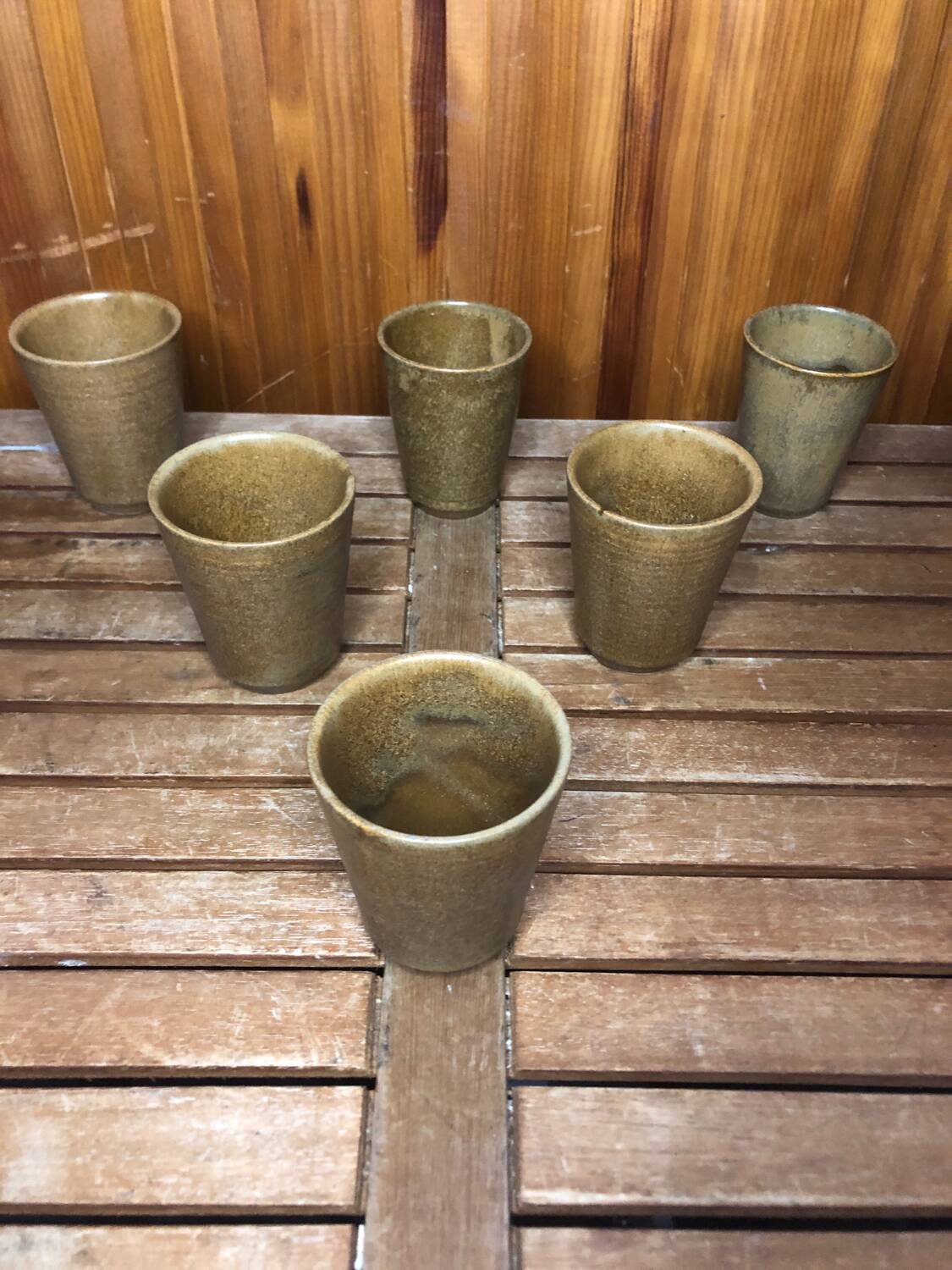 Series of 6 digoin beige stoneware cups made in france vintage #a601