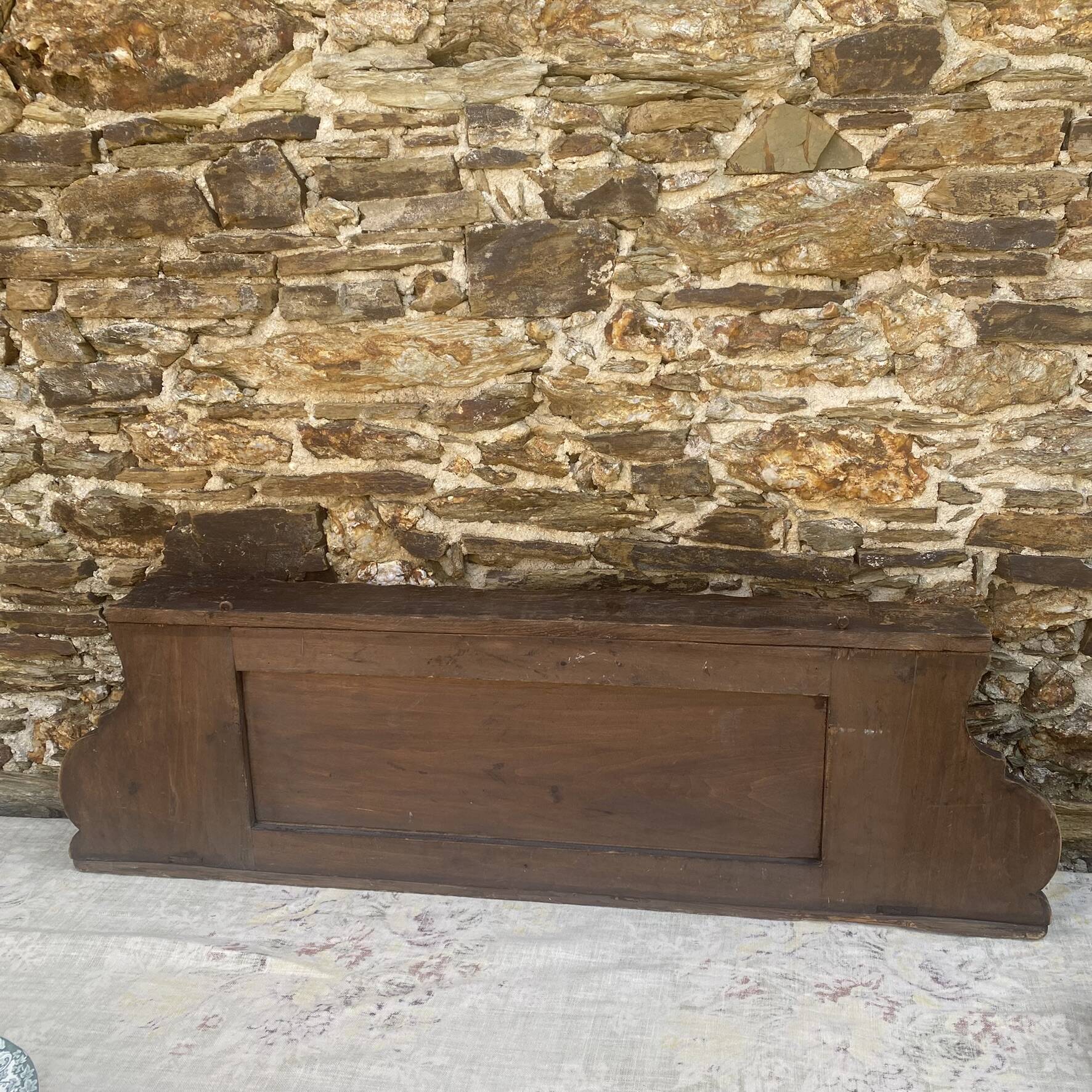 Large wall shelf with 2 wooden and brass shelves.
