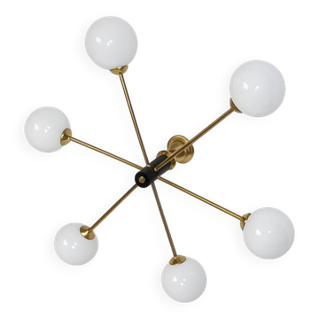 Stilnovo 1960s-style chandelier | Brass, glass and metal | 6x E14 | Vintage