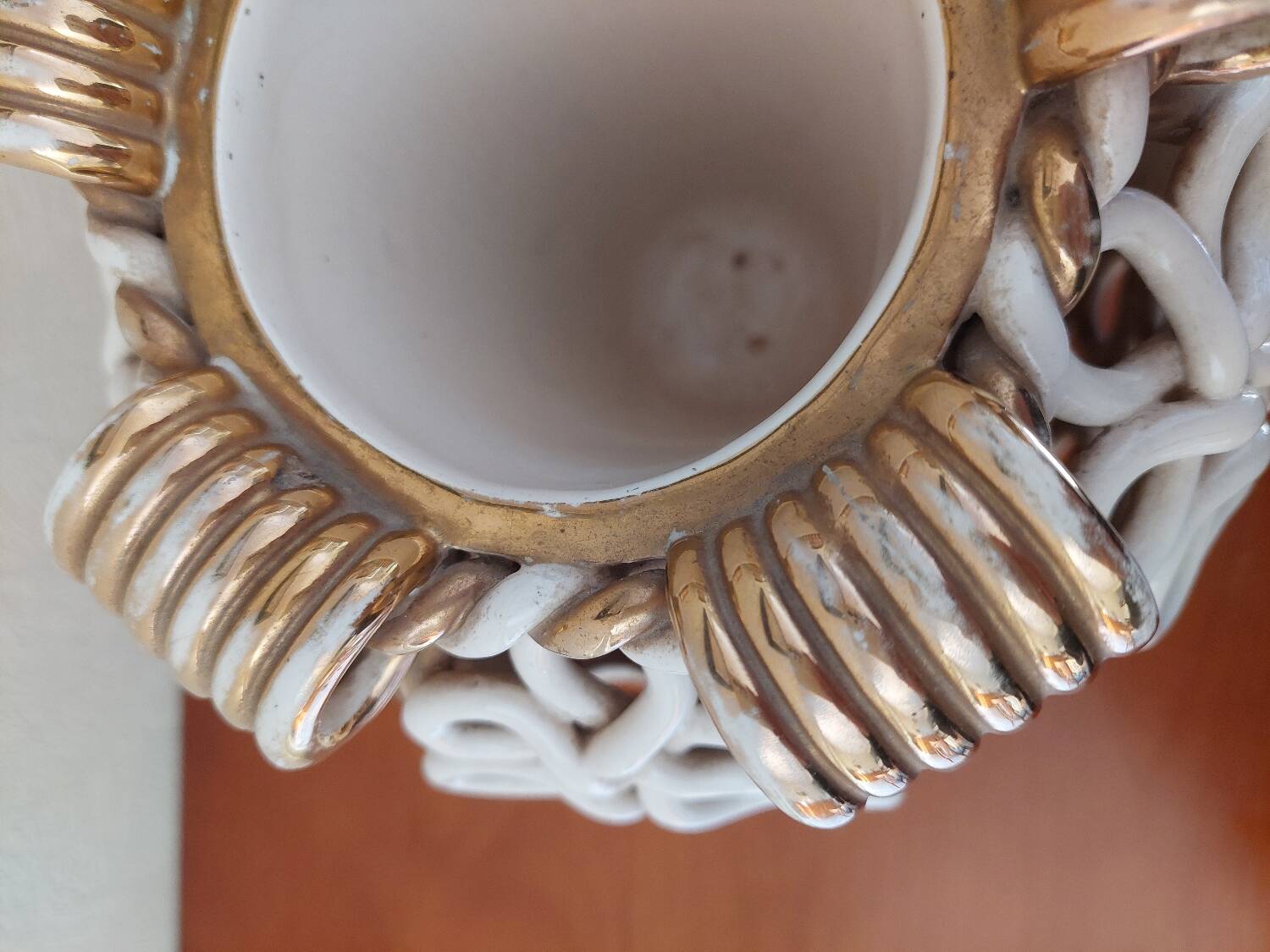 Sainte Radegonde ball vase in white and gold earthenware circa 1940-1950