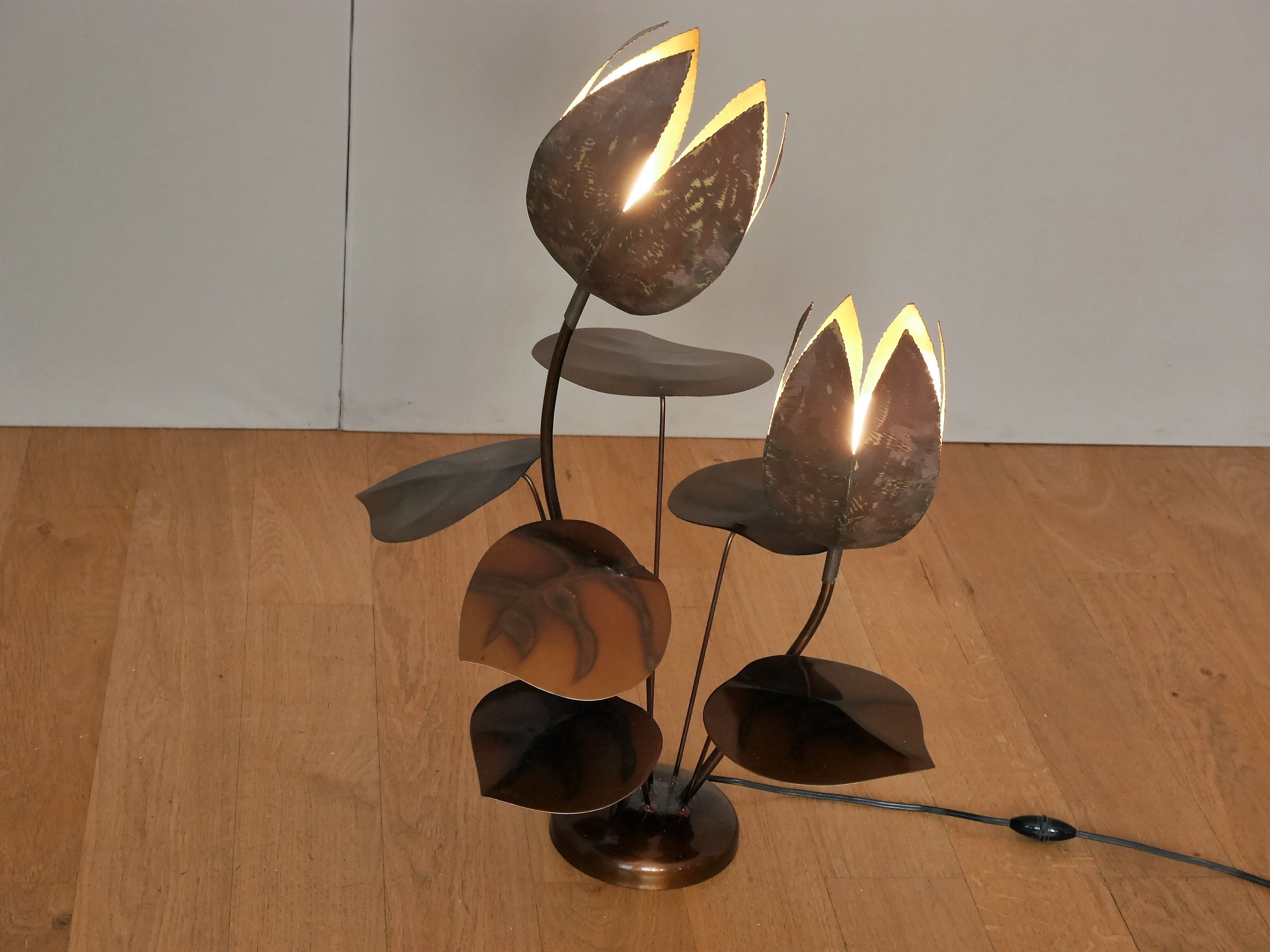 Flowers early 1970s brass lamp