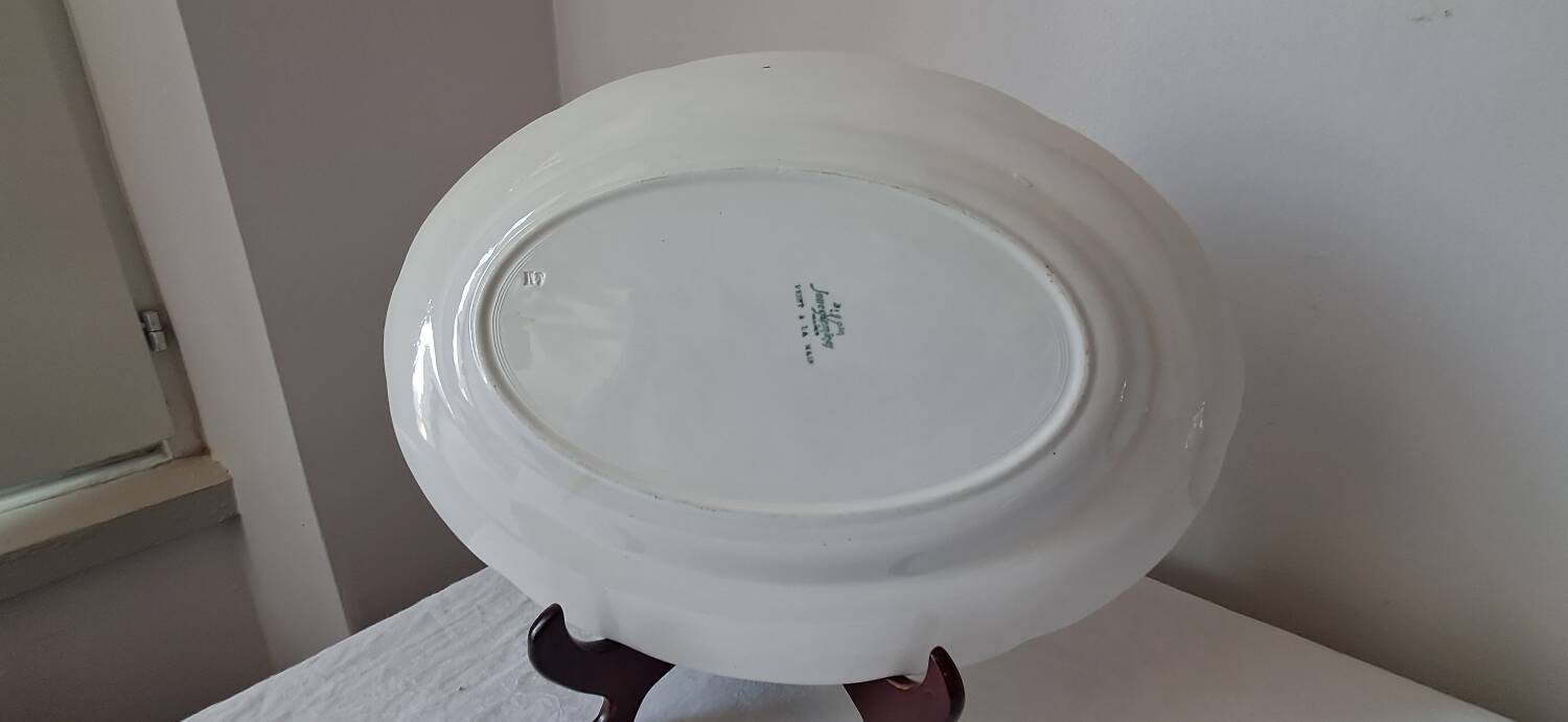 Digoin Sarreguemines dish, hand-painted decoration of wild birds