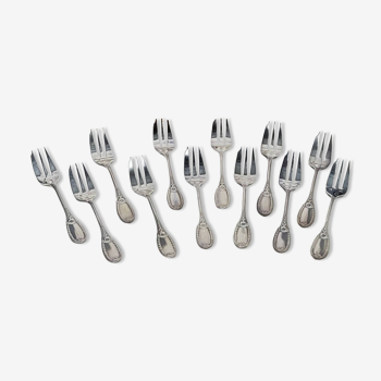 Box of 12 dessert forks in silver metal Apollo goldsmith