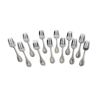 Box of 12 dessert forks in silver metal Apollo goldsmith