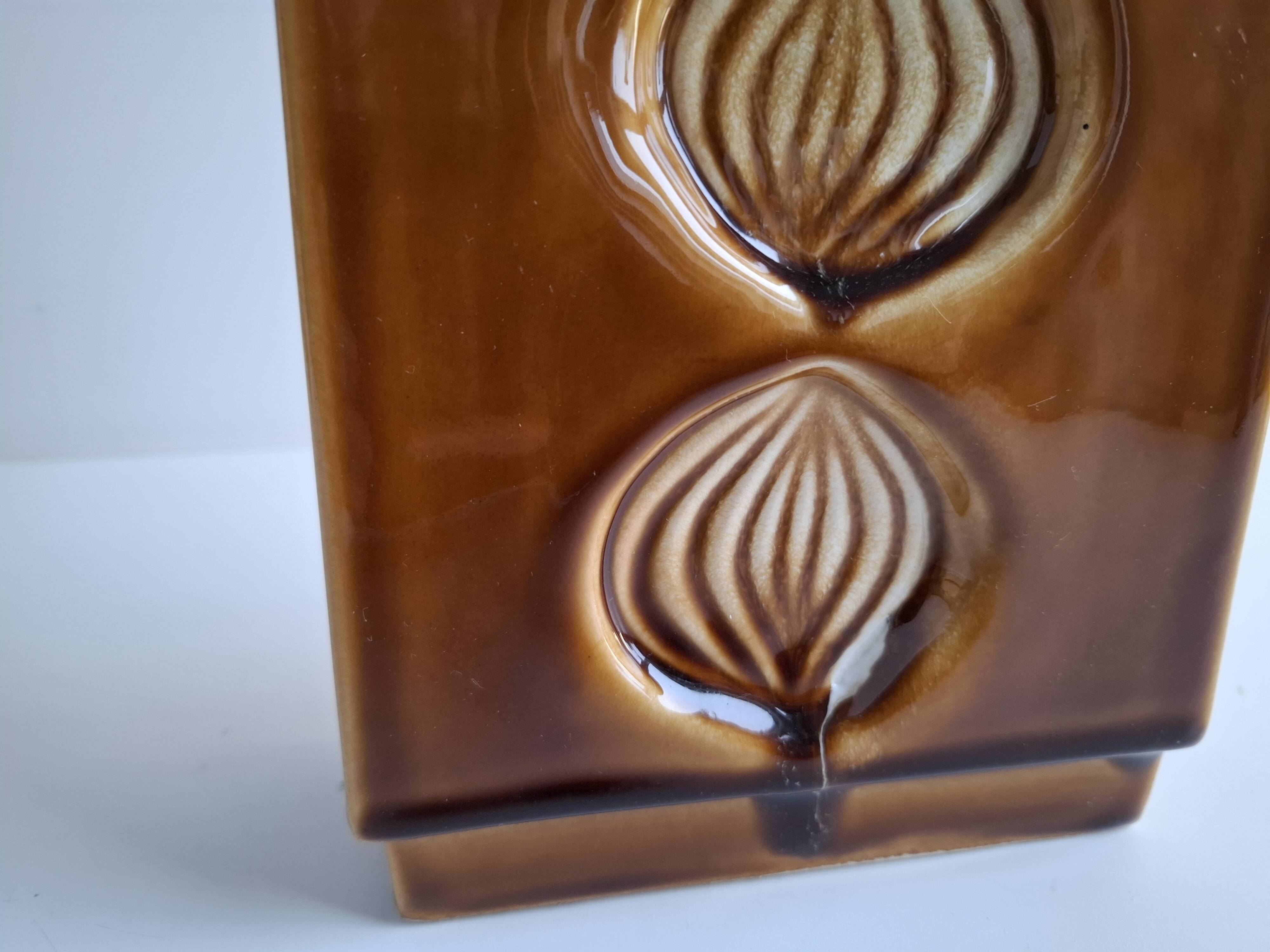 Mid Century Czech Brown Ceramic Vase Ditmar Urbach, 1960's.