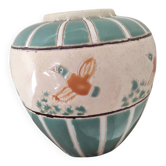 Round ceramic vase with cloisonné decoration of wild ducks.