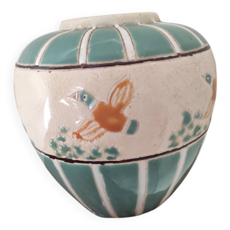 Vase boule céramique cloisonnée décor canards sauvages