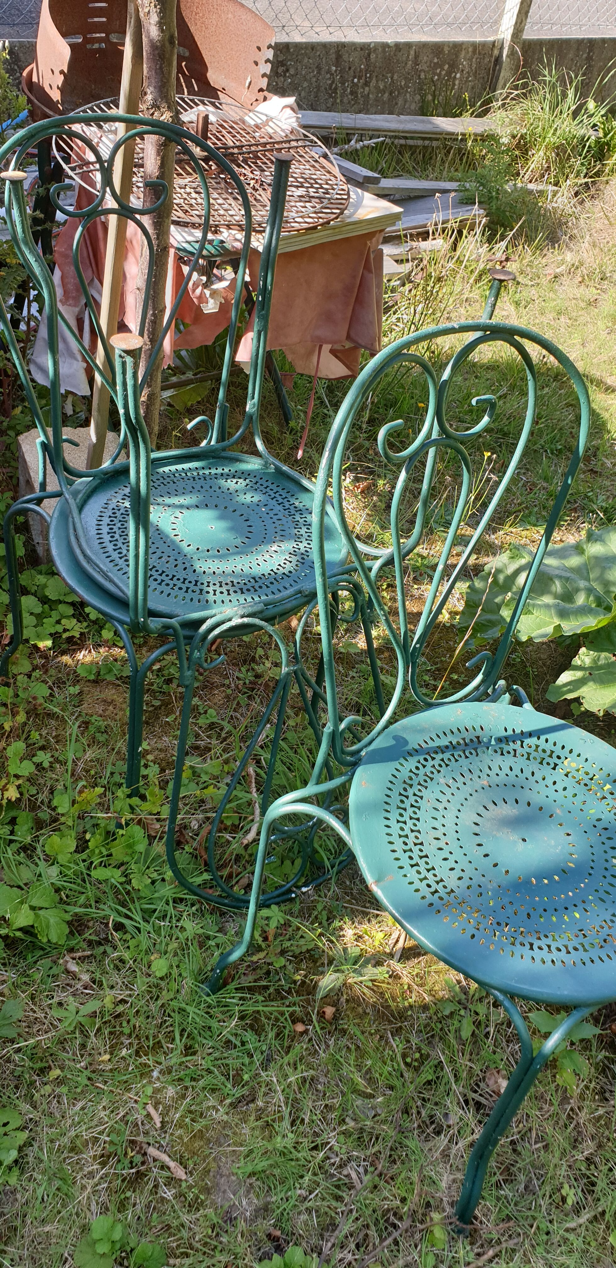 3 wrought iron garden chairs