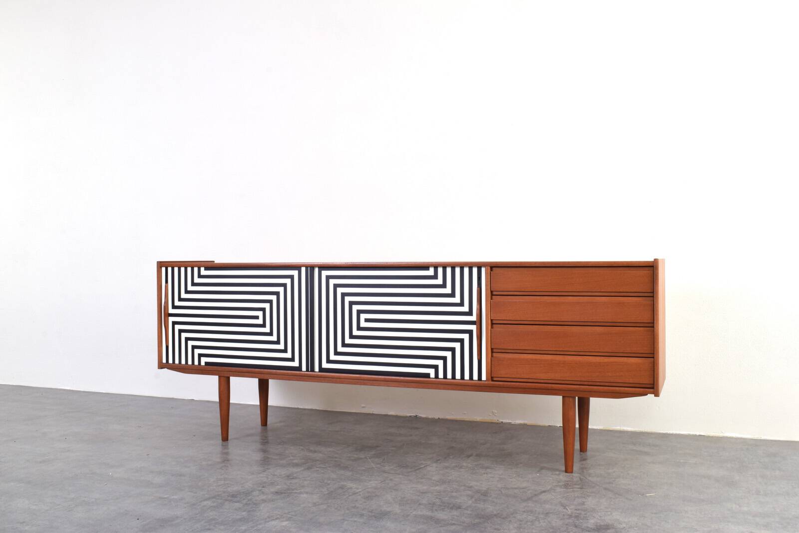 Mid-Century Op-Art Hand-Painted Danish Teak Sideboard, 1960s