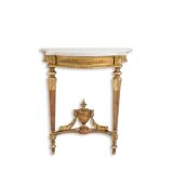 Gilded and carved wooden console table, marble top, circa 1880