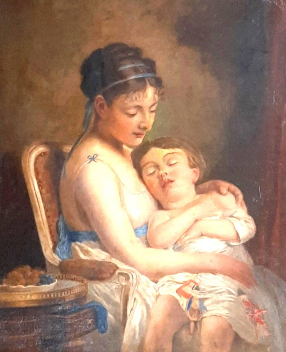 Portrait primitif d'une femme et d'un enfant