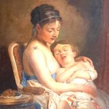 Portrait primitif d'une femme et d'un enfant
