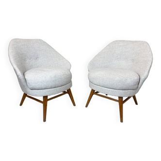 Mid-Century Modern Pair of Armchairs, Austro-Hungarian, 1960s - New Upholstery