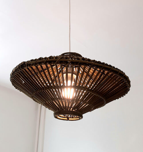 Vintage rattan pendant lamp, circa 1970