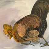 Large oil painting on canvas of a cockfight by Yves BOUGEARD