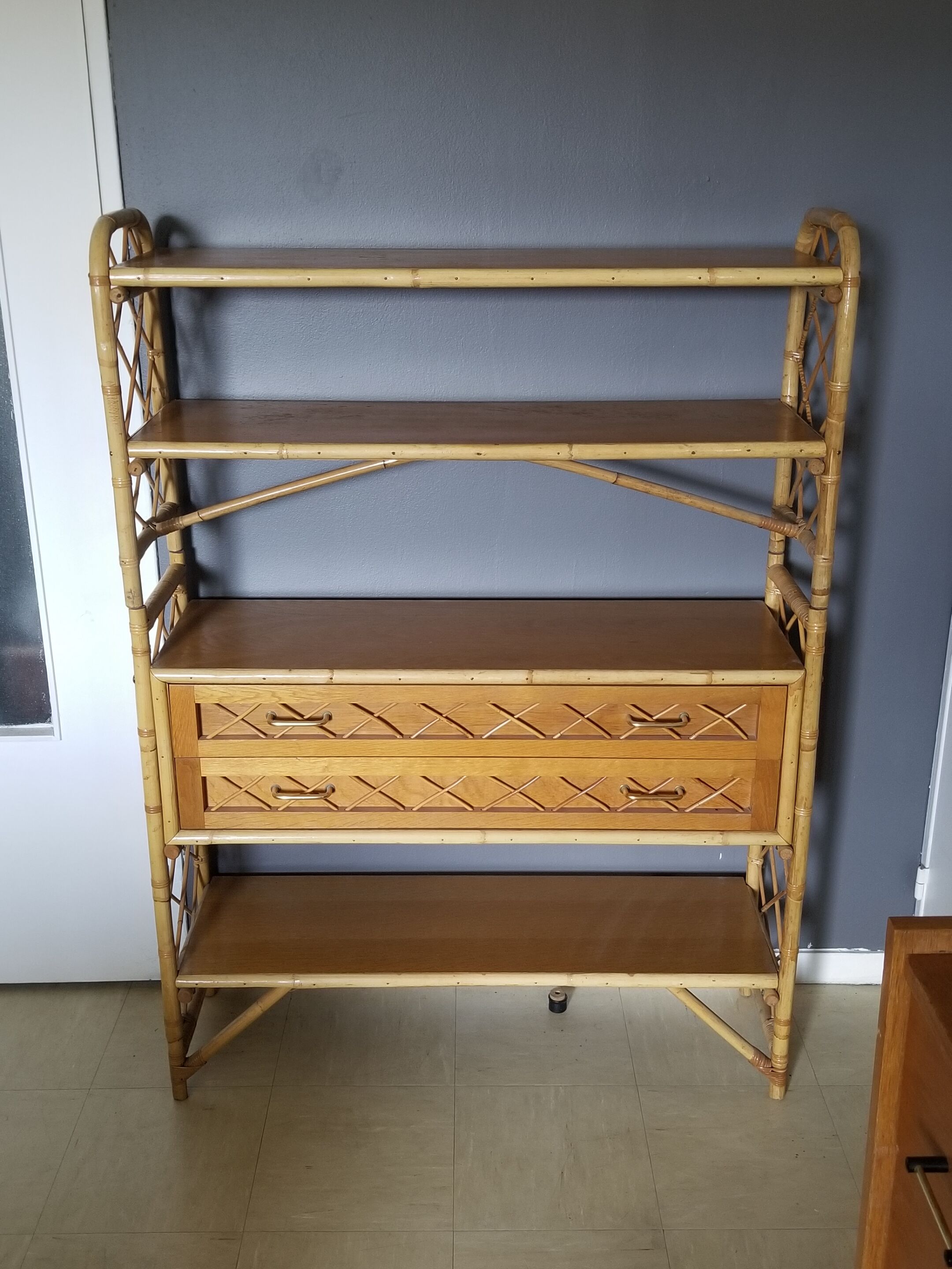 Louis Sognot vintage bamboo and rattan library - 1960s