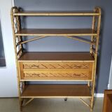 Louis Sognot vintage bamboo and rattan library - 1960s