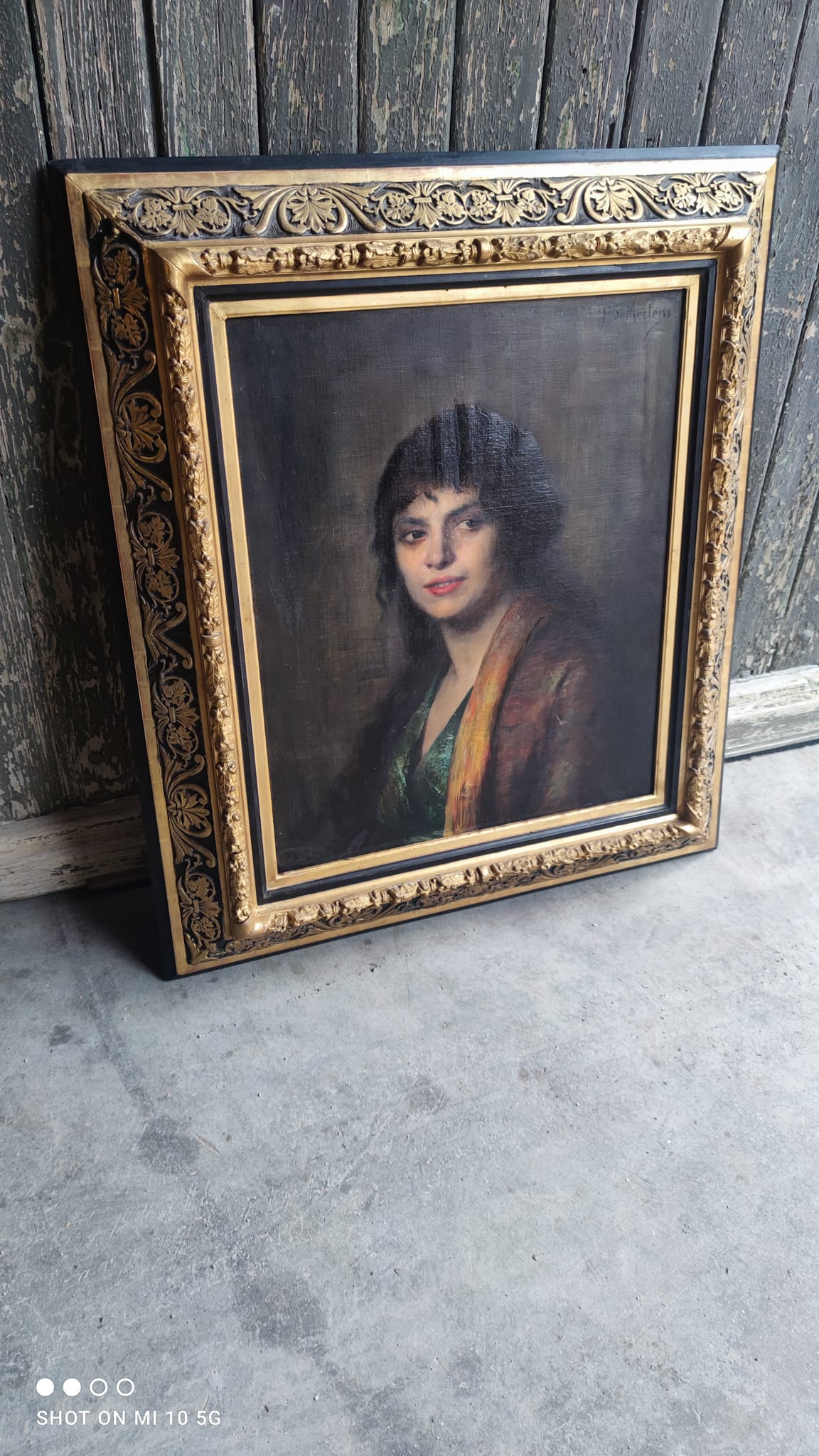 Oil painting on canvas with its beautiful original frame by Fernande Hortense Cécile de Mertens