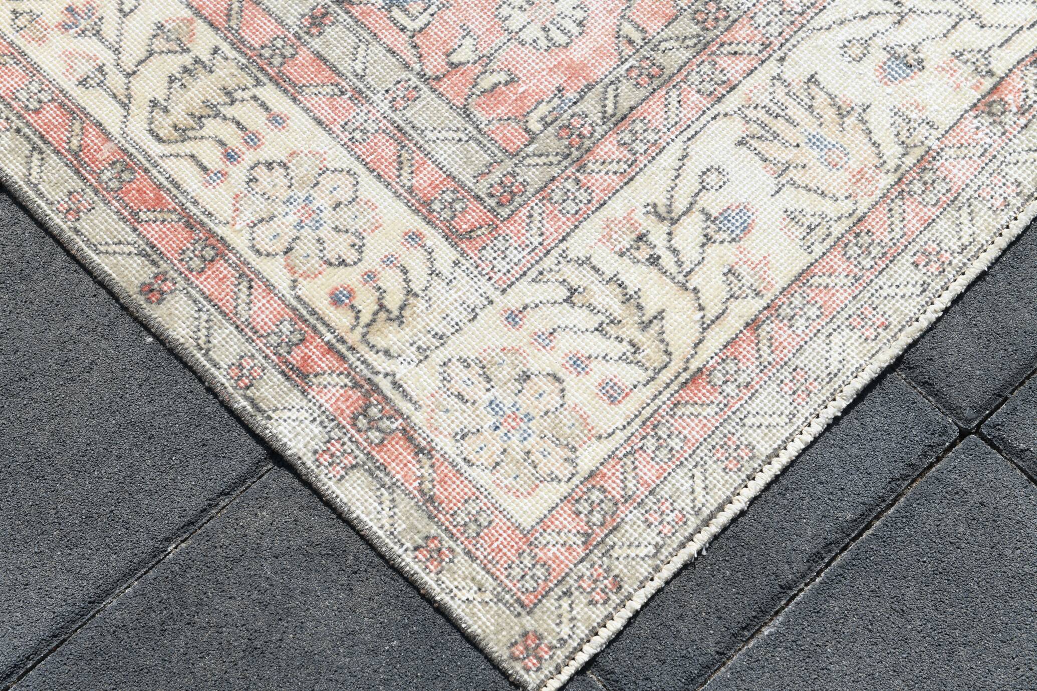 Soft Pink Oversize Vintage Turkish Floral Carpet Rug, 219x313 Cm