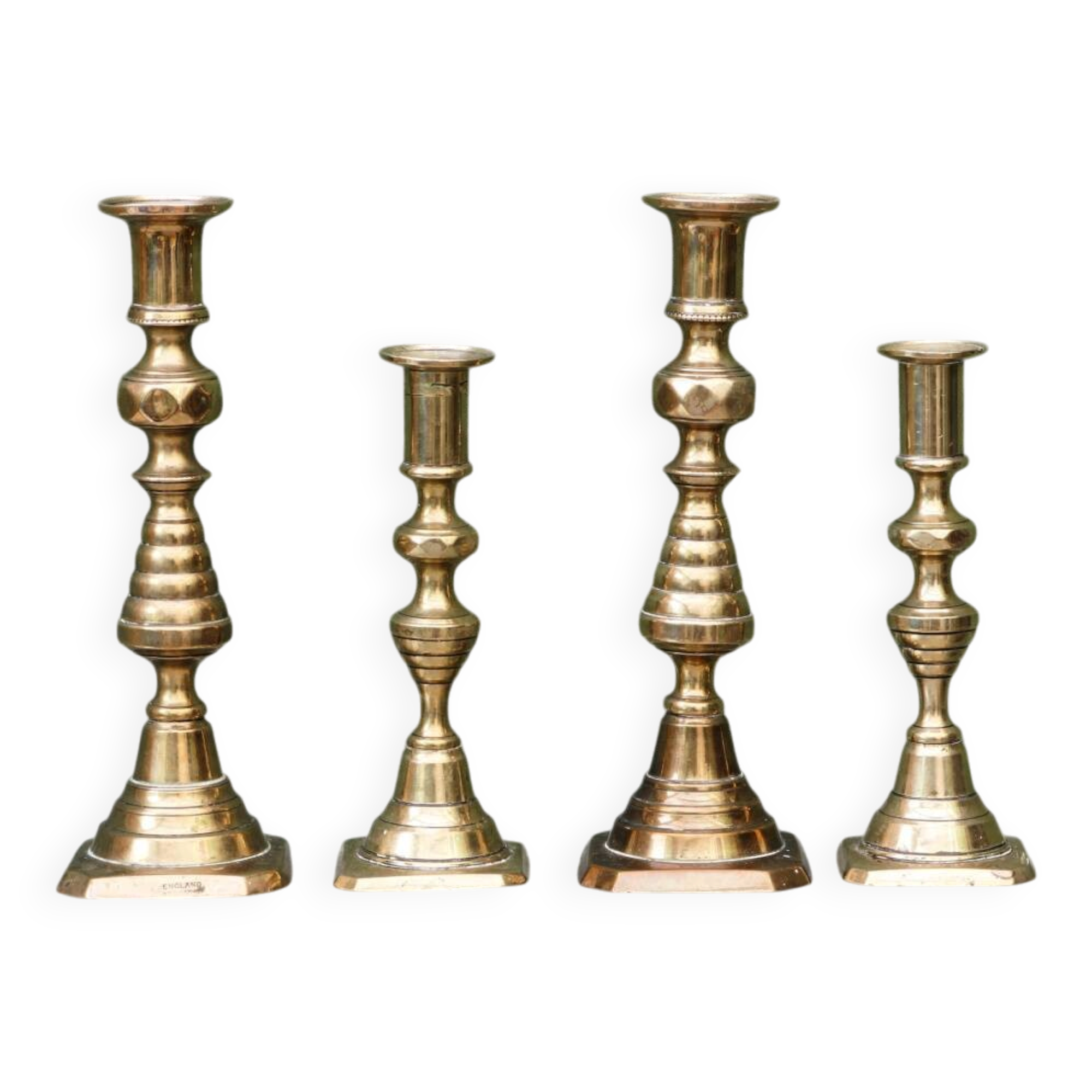 Set of 4 brass candlesticks, England, late 19th century