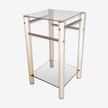 Table d’appoint en métal laqué beige et doré verre fumé– années 70